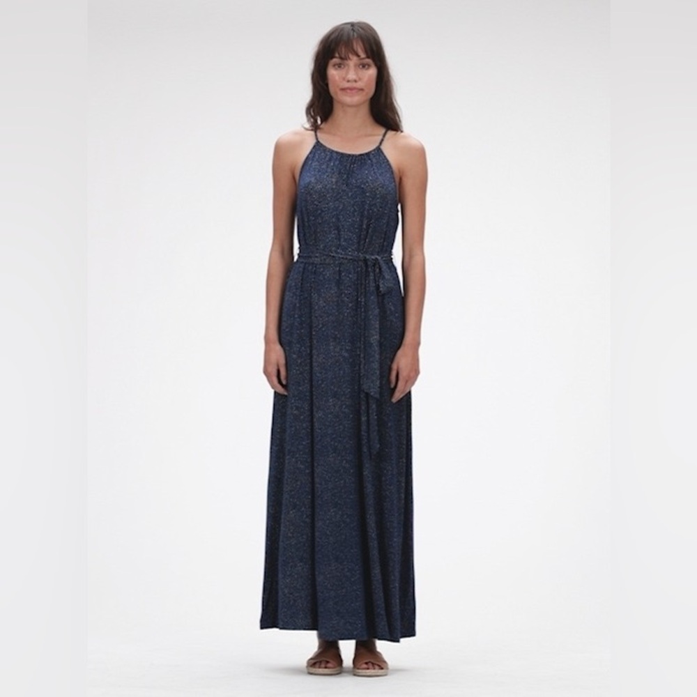 GAP Women's Navy Blue Polka Dot Maxi Dress Stretch Size Tall L NWT